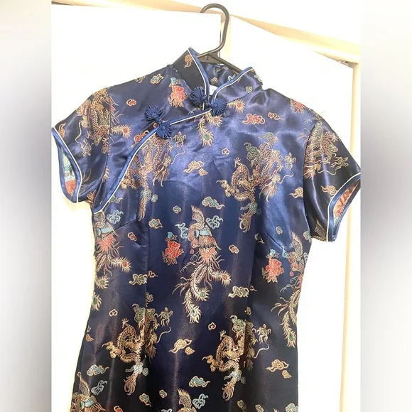 Traditional Asian Dress. Dark Blue with Dragon Prints. | Color: Blue | Size: 2 | Pjanta's Closet